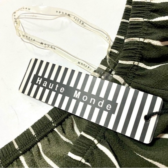 Haute Monde Dark Olive Striped Jumpsuit Size Medium Wide Legs Elastic Waist - Picture 9 of 15